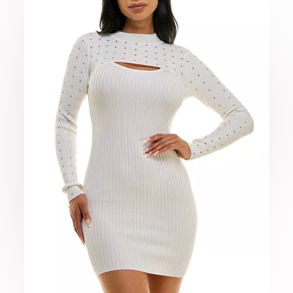 New‎ Rosie Harlow White Studded Cutout Bodycon Dress Size Small